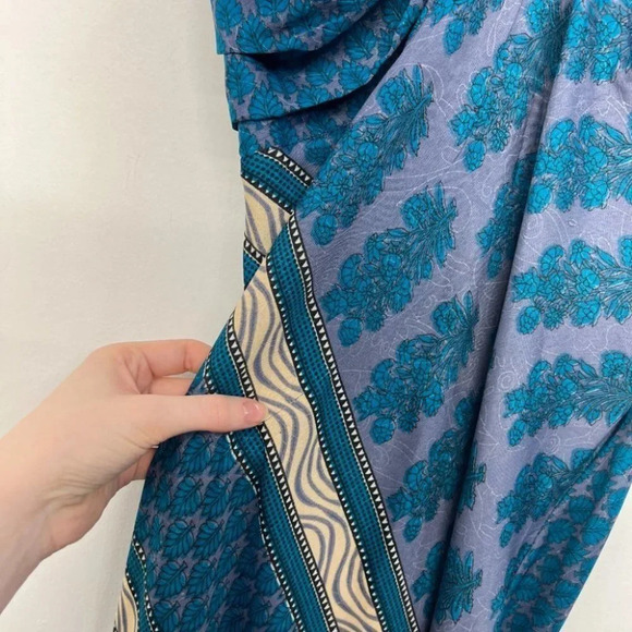 Aller Simplement Halter Smocked Flowy Satin Silky Maxi Dress Tropical S/M Boho - Picture 3 of 9